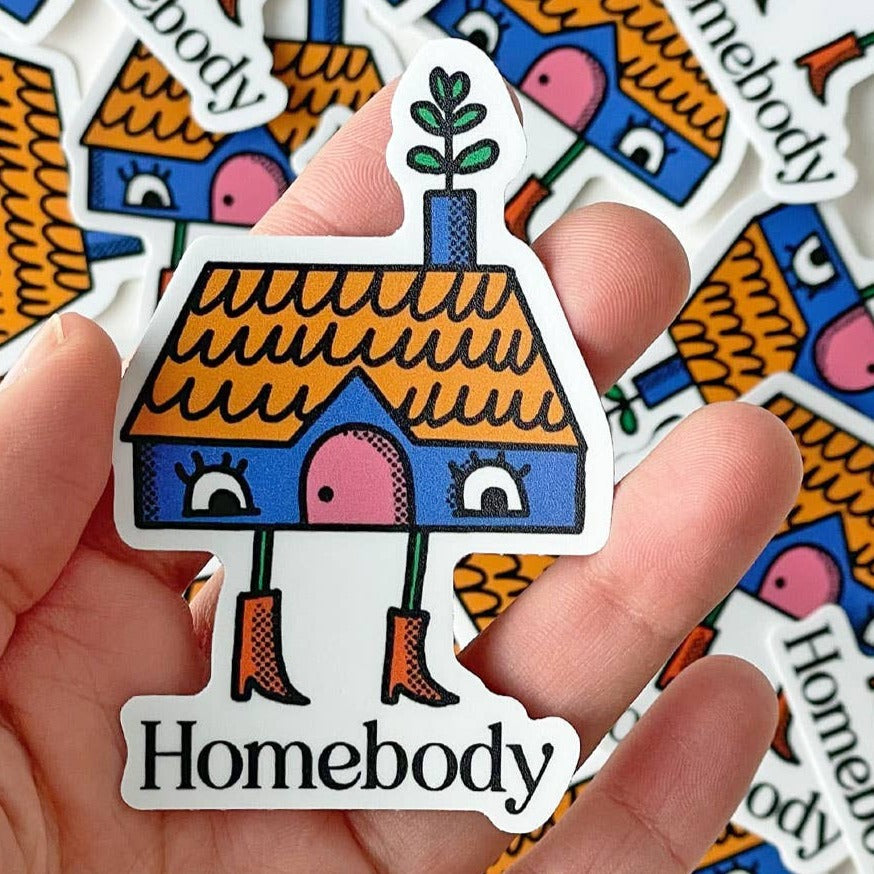 picture of homebody personified house sticker in someone's hand
