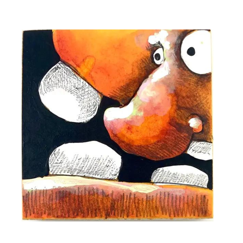What Happened? | Mixed Media on Wood Block
