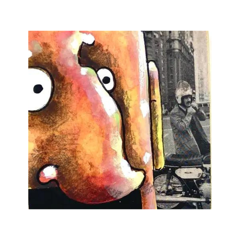 Motorcycle Man | Mixed Media on Wood Block