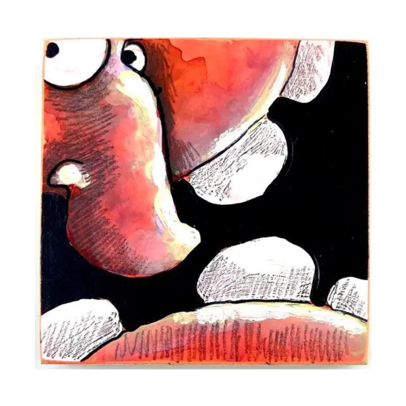 Orange Monster | Mixed Media on Wood Block