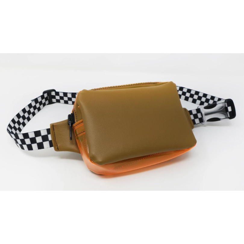 Brown & Orange Checkered Strap Fanny Pack