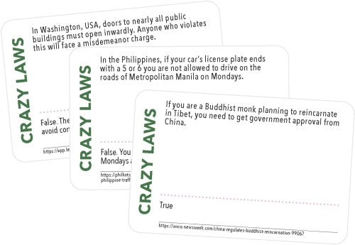 Crazy Laws | True or False Card Game
