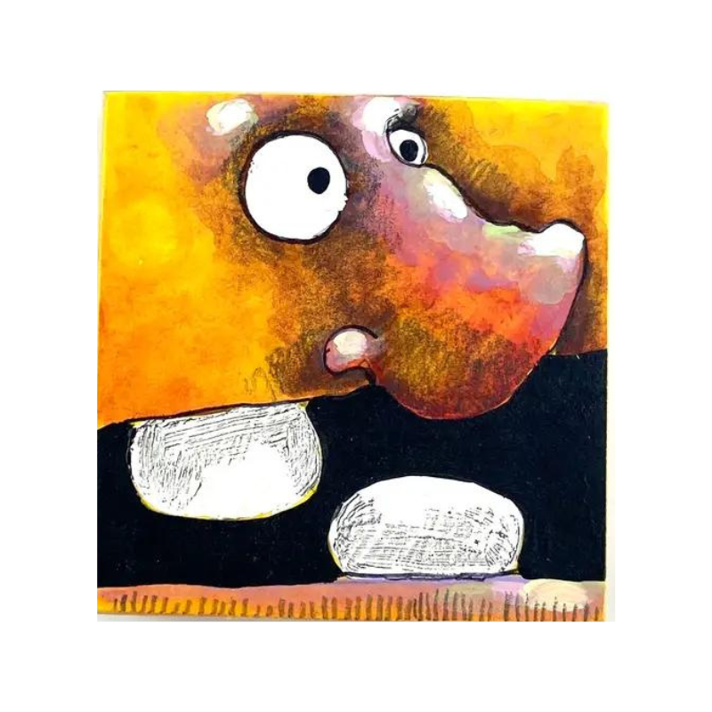 Yellow Monster | Mixed Media on Wood Block