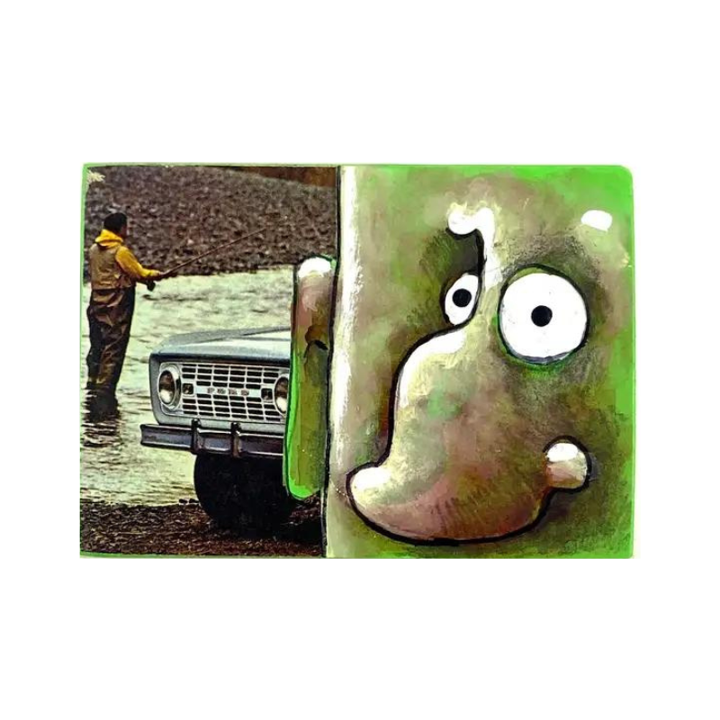 Took the Bronco Fishing | Mixed Media on Wood Block
