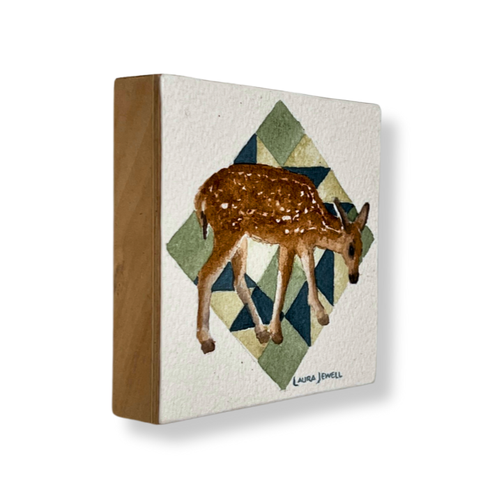 Pinwheel Fawn | Watercolor on Paper Cradled Woodblock