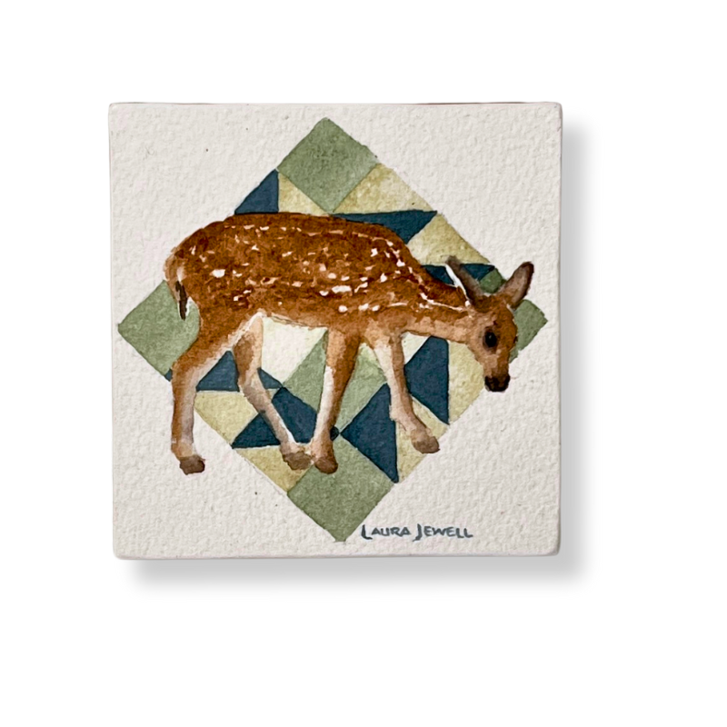 Pinwheel Fawn | Watercolor on Paper Cradled Woodblock