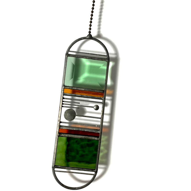 Meridian Stained Glass Suncatcher - Mint + Sage + Dark Amber + Amber