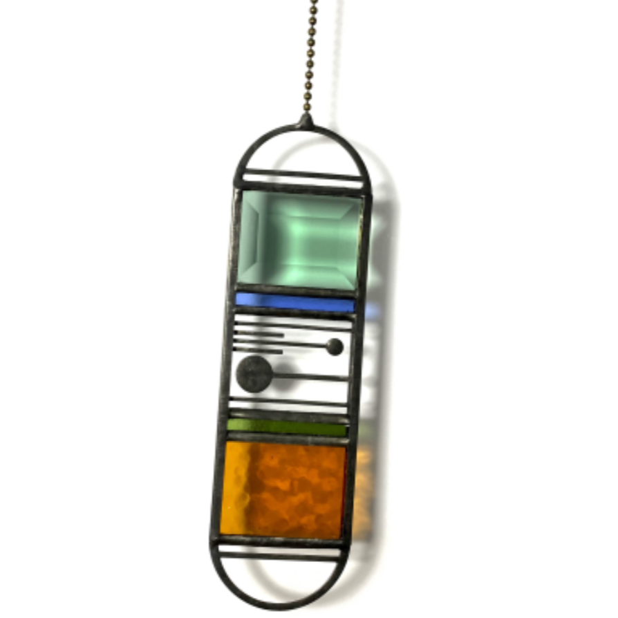 Meridian Stained Glass Suncatcher - Mint-Amber-Periwinkle-Fern