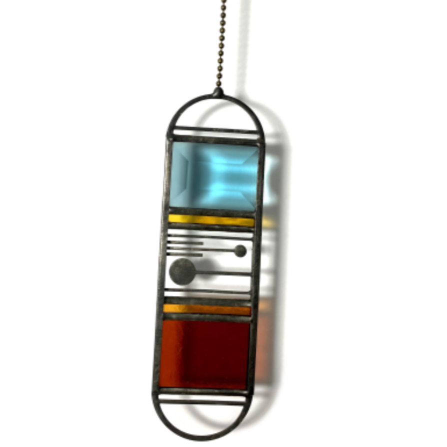 Meridian Stained Glass Suncatcher - Turquoise + Rust + Gold +Sunset Coral