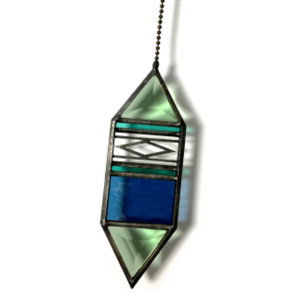 Trigon Stained Glass Suncatcher - Mint + Steel + Light Teal + Teal