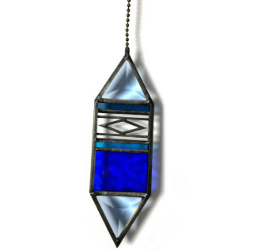 Trigon Stained Glass Suncatcher - Azure + Cobalt + Steel + Aqua