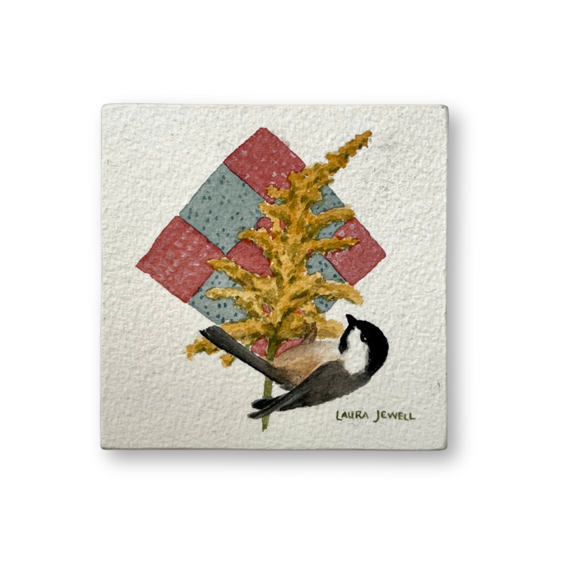 Topsy Turvy Chickadee | Watercolor on Paper Cradled Woodblock