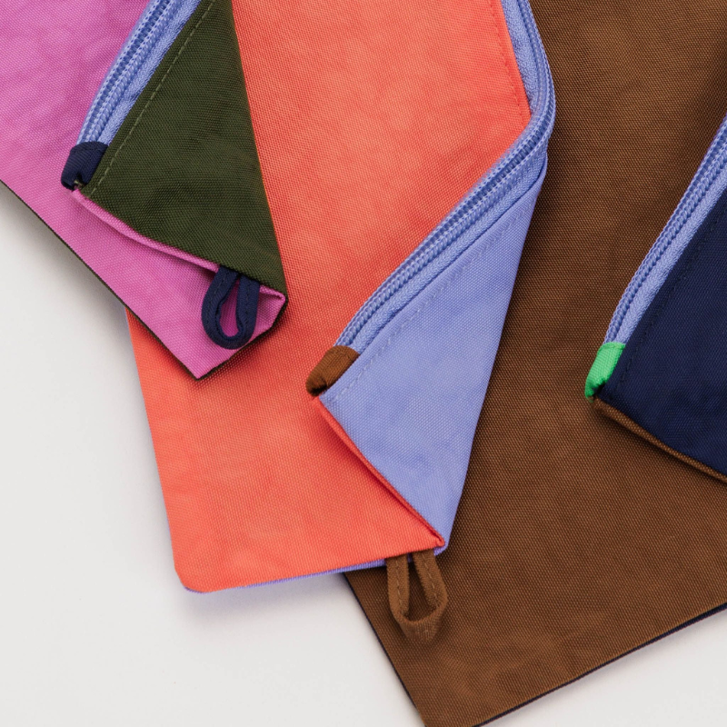 3 Piece Colorblock Flat Pouch Set