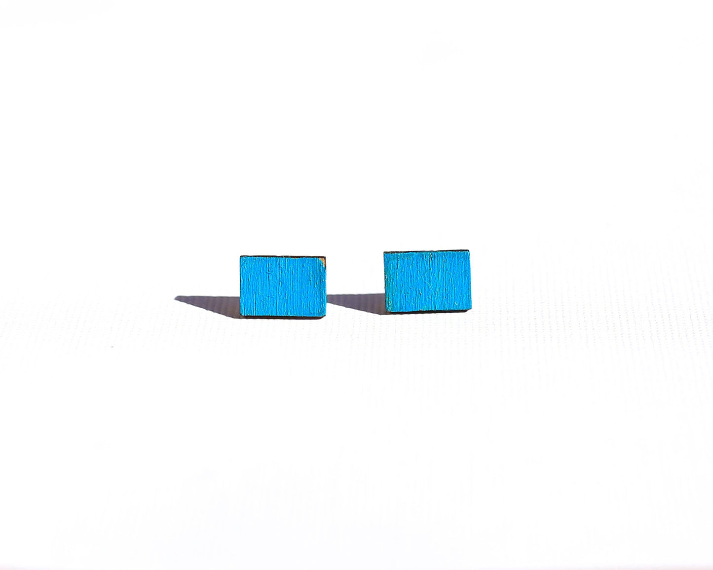 Blue Rectangle | Wood Stud Earrings