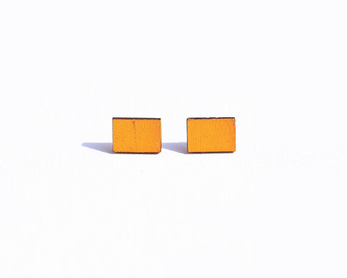 Yellow Rectangle | Wood Stud Earrings