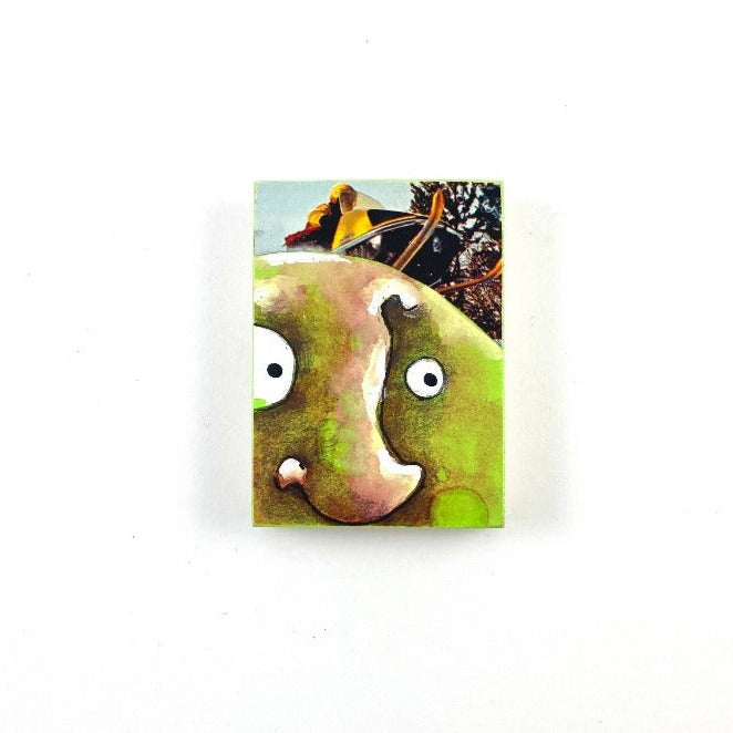 Snowmobile Stunts | Mixed Media on Wood Block