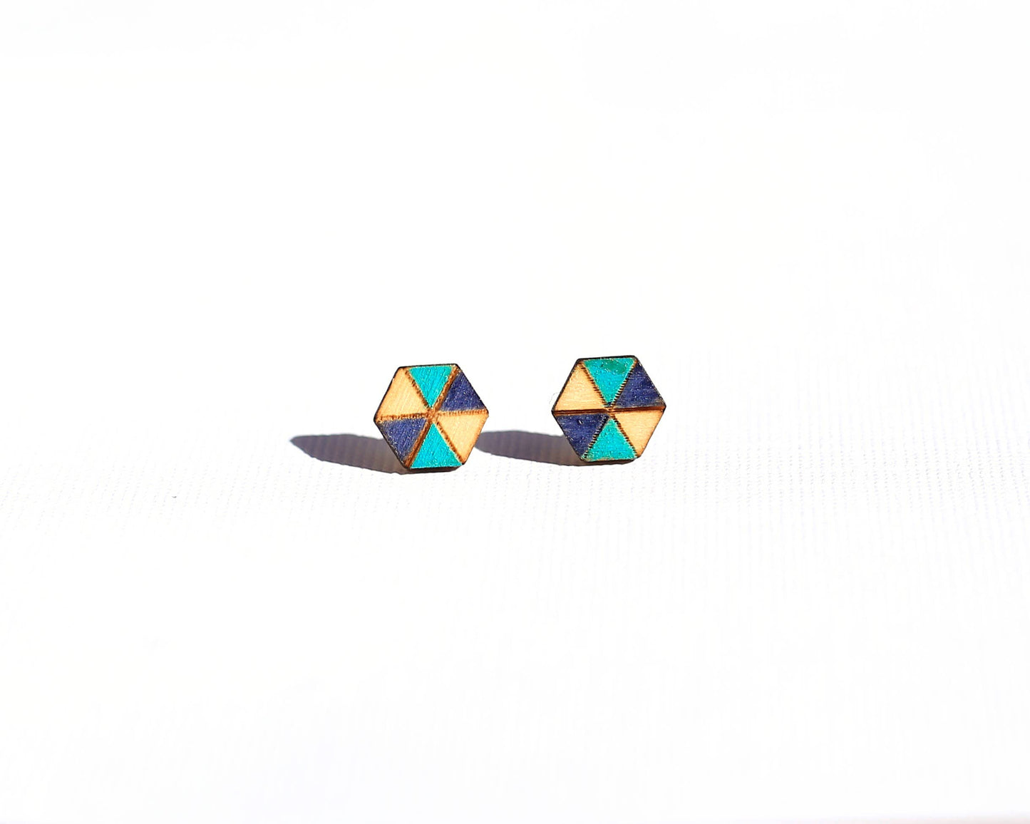 Blue Hex | Wood Stud Earring