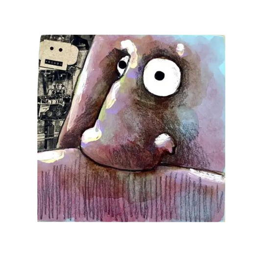 Robot Friend | Mixed Media  on Wood Block