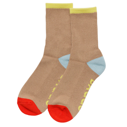 Colorblock Ribbed Sock - Beige, S/M