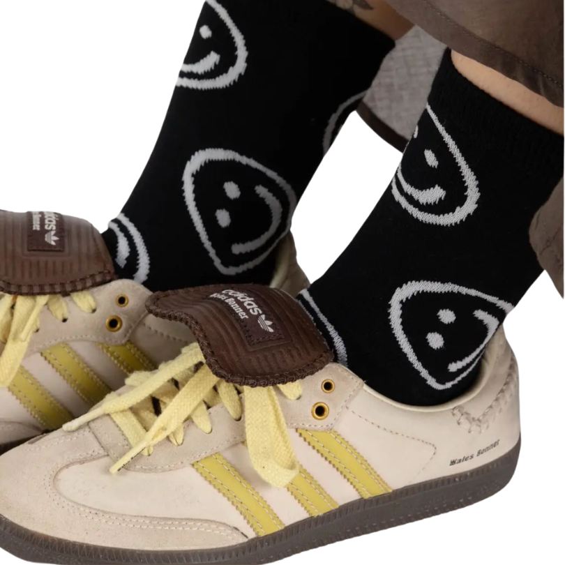 Crew Sock - Black Smiley