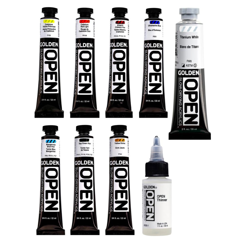 OPEN - Slow Drying Acrylics - 9 Piece Paint Set