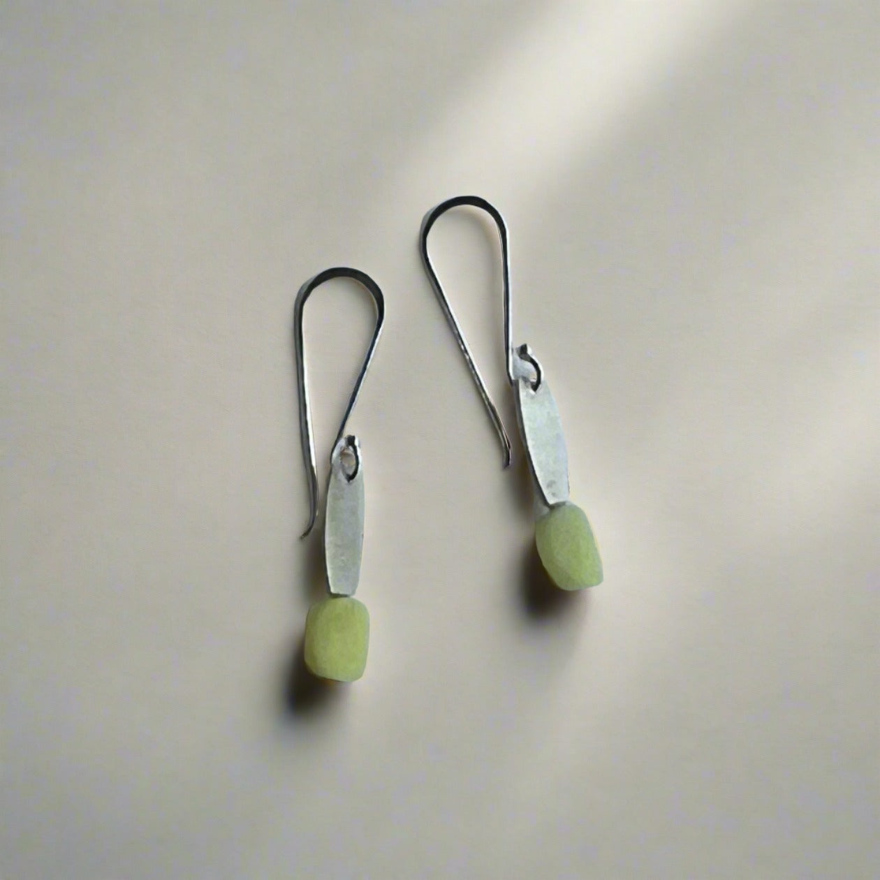 Silver Drum and Yellow Jade Earrings