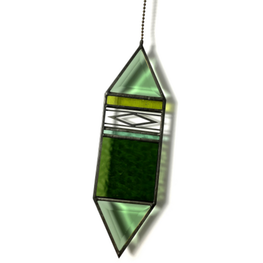 Large Trigon Stained Glass Suncatcher - Mint + Sage + Chartreuse + Aqua