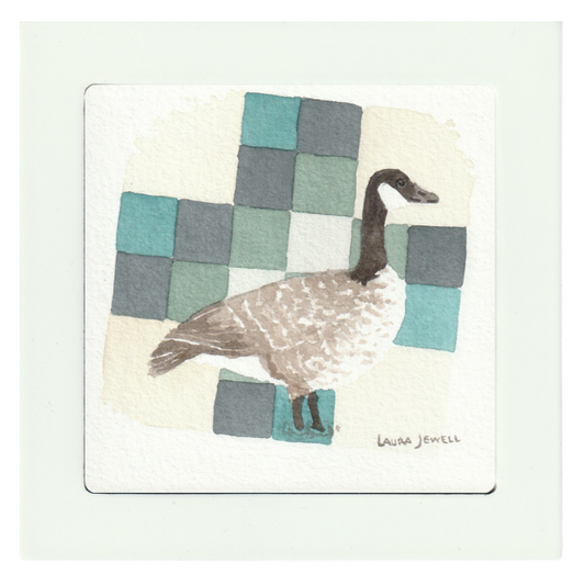Goose and Blue-Green Quilt Block | Framed Watercolor