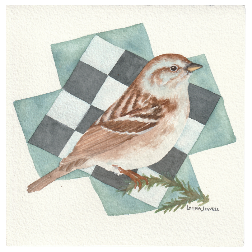 Icy Winter Sparrow | Watercolor on Paper