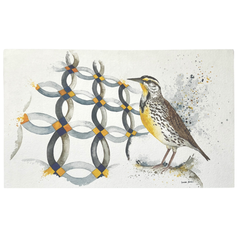Meadowlark Ring Pattern | Watercolor on Paper Cradled Woodblock