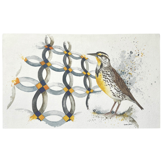 Meadowlark Ring Pattern | Watercolor on Paper Cradled Woodblock