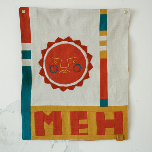 "Meh" Hand Applique & Embroidered Tapestry