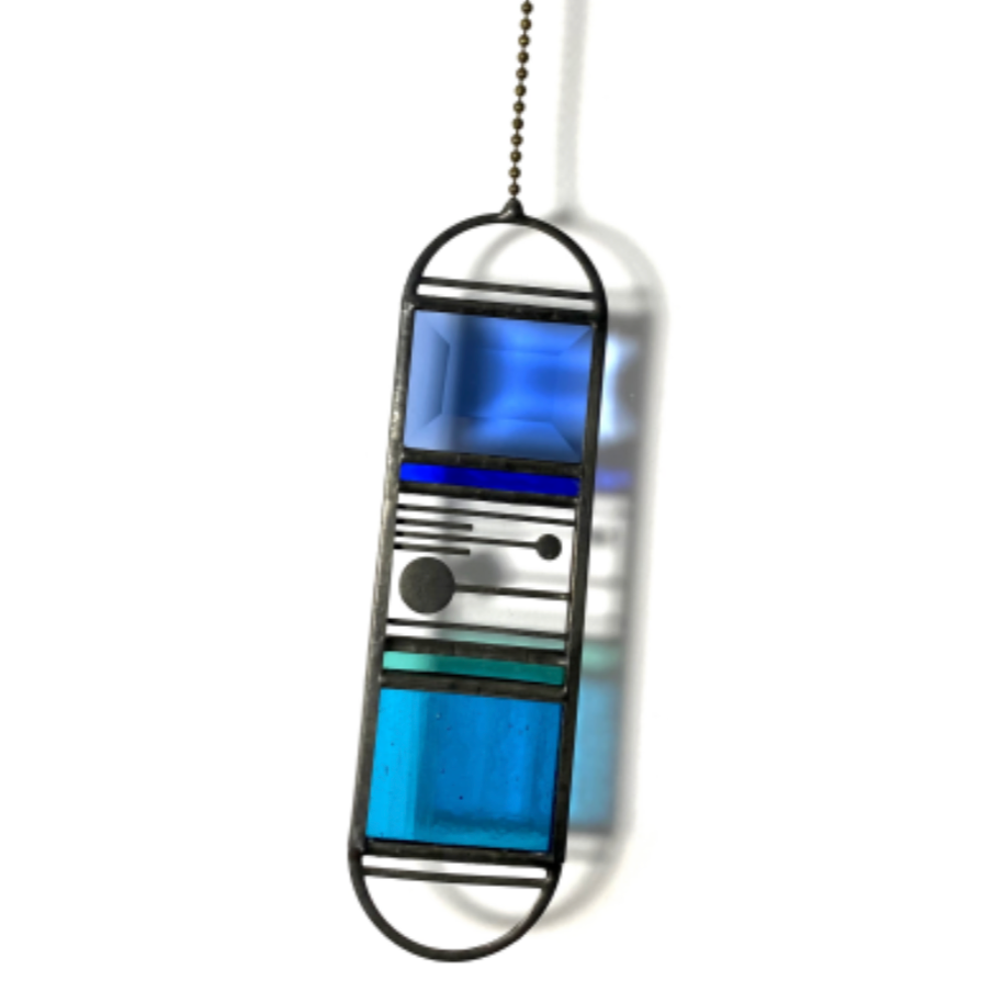 Meridian Stained Glass Suncatcher - Azure + Deep Aqua + Cobalt + Light Teal