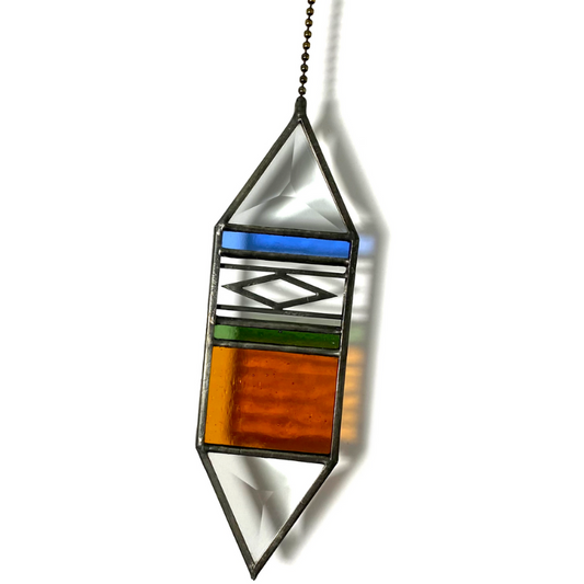 Trigon Stained Glass Suncatcher - Amber + Periwinkle + Fern