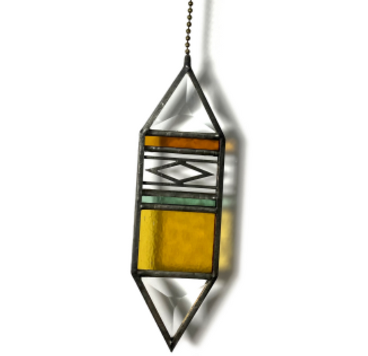 Trigon Stained Glass Suncatcher - Honey + Amber + Seafoam