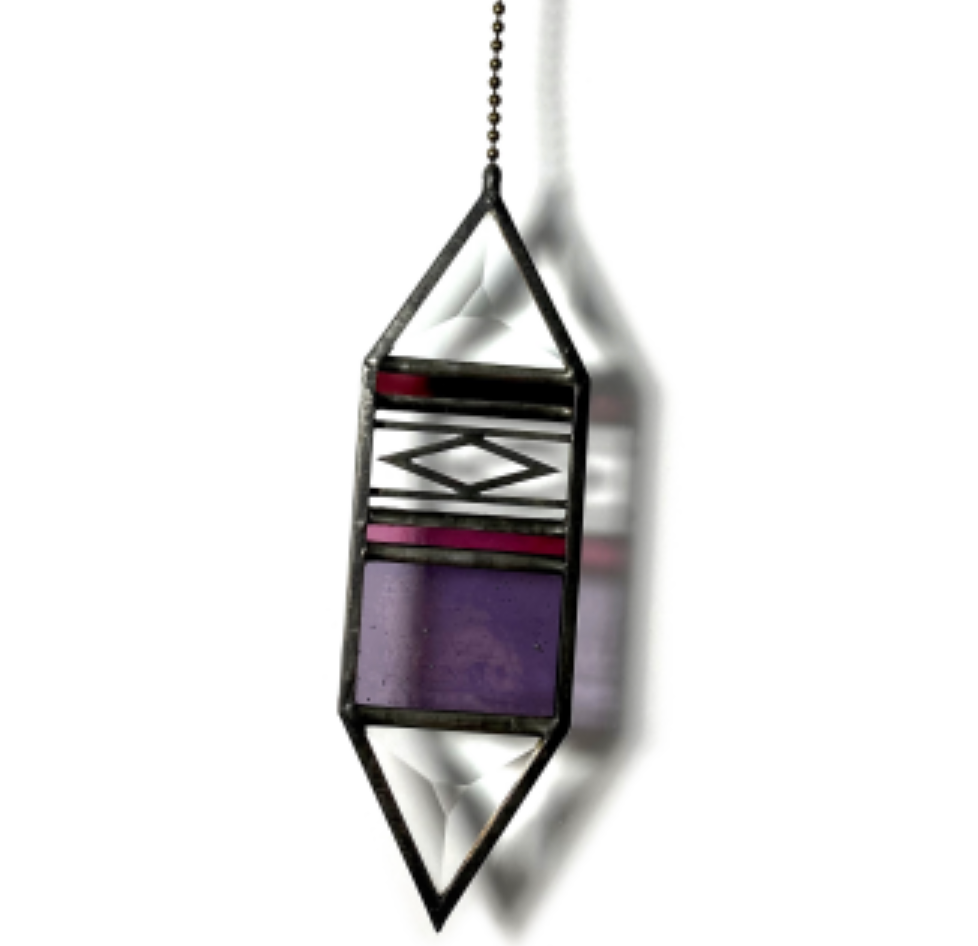 Trigon Stained Glass Suncatcher - Violet + Plum + Fuchsia