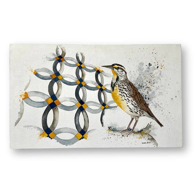 Meadowlark Ring Pattern | Watercolor on Paper Cradled Woodblock