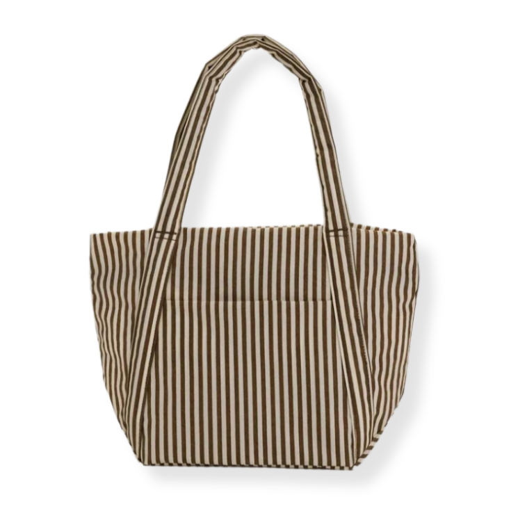 Zip Top Tote Bag - Brown Stripe