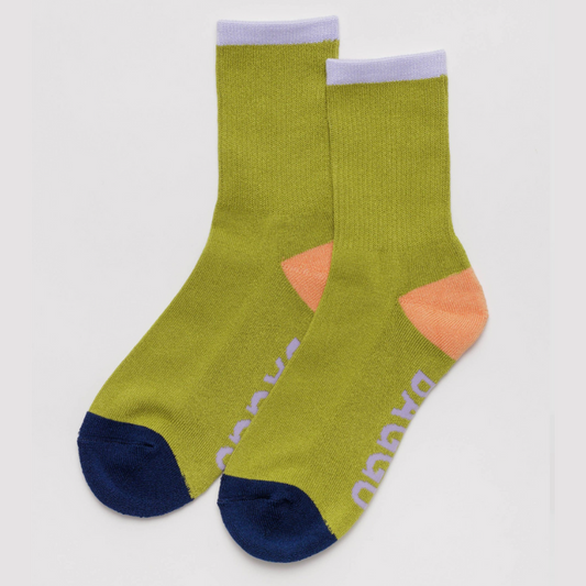 Colorblock Ribbed Sock - Lemongrass, S/M