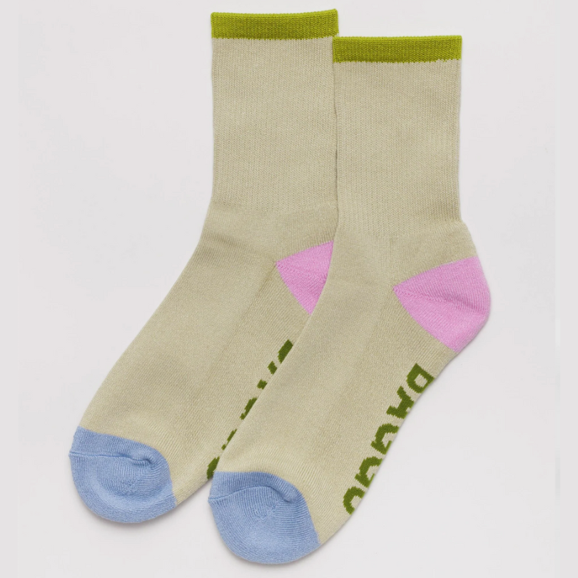 Colorblock Ribbed Sock - Stone, S/M