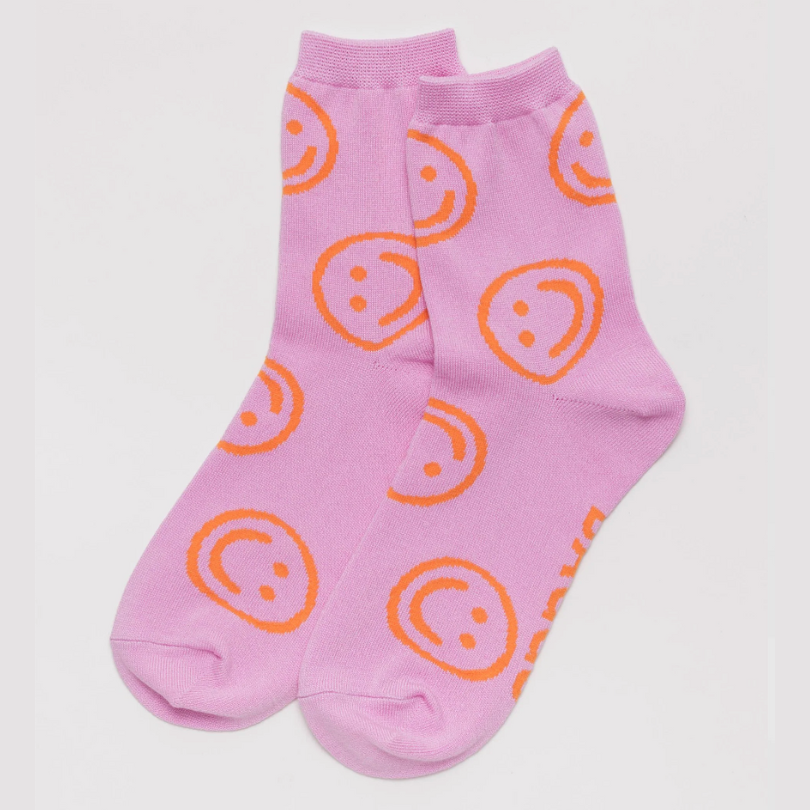 Crew Sock - Peony Smiley