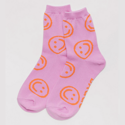 Crew Sock - Peony Smiley