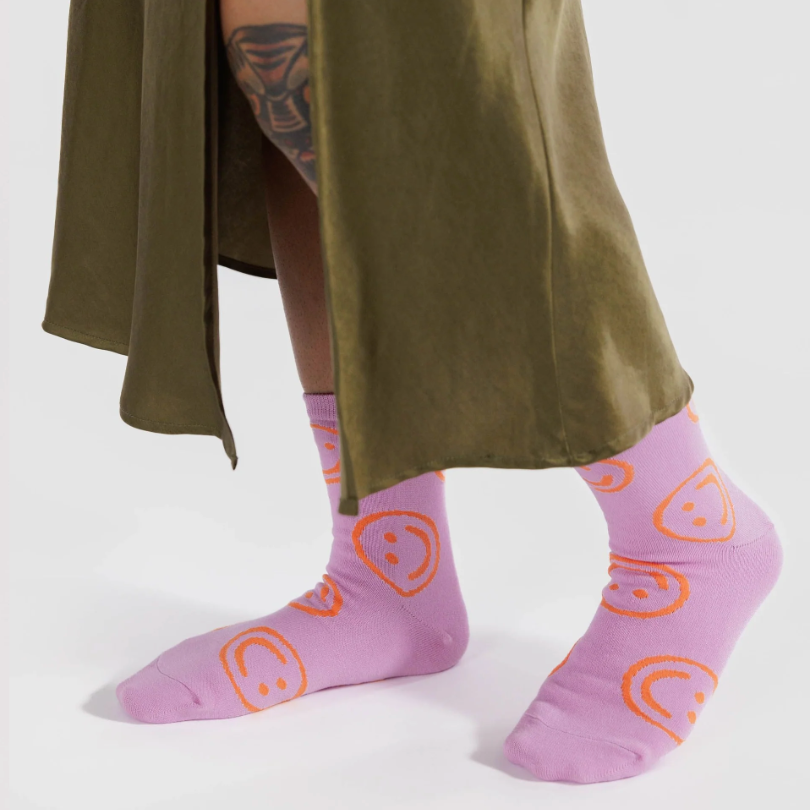 Crew Sock - Peony Smiley