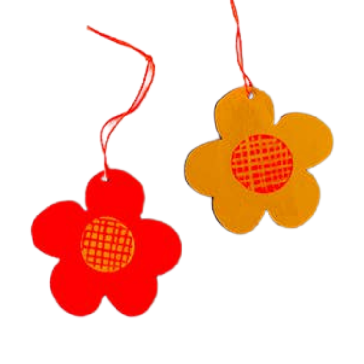 Double-Sided Daisy Ornament - Neon Red/Yellow