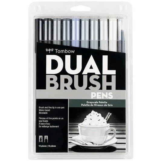 10pc Dual  Brush Pens - Grayscale Palette