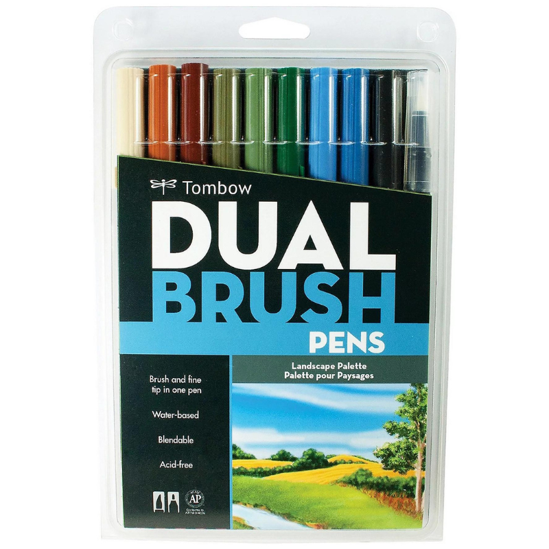 10pc Dual  Brush Pens - Landscape Palette