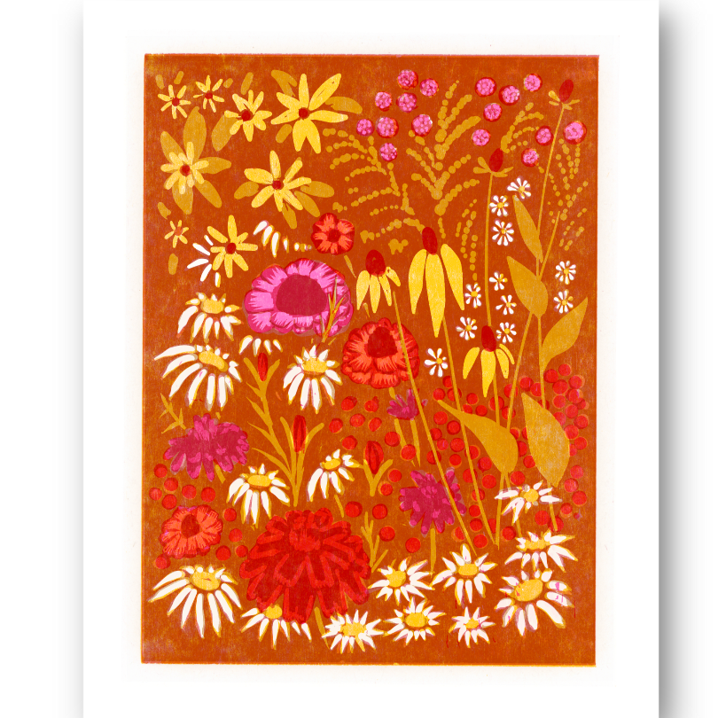 Marigolds & Rudbeckia | Woodblock Print