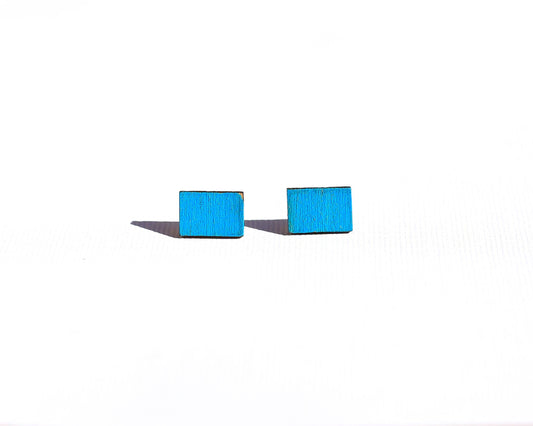 Blue Rectangle | Wood Stud Earrings