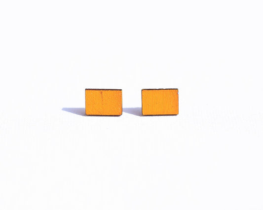 Yellow Rectangle | Wood Stud Earrings