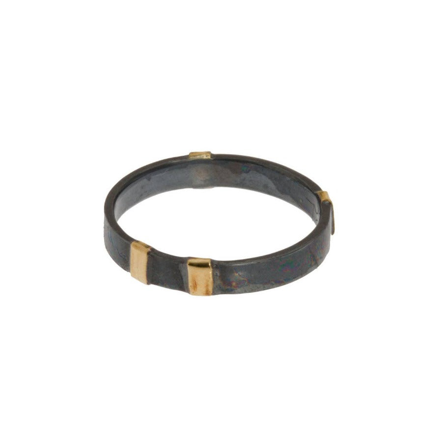 Oxidized Silver + Gold Detail Ring | Sz 8